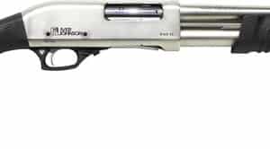 Silver shotgun with black grip and stock