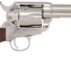 Silver and wood revolver pistol side view.
