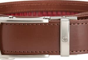 Brown leather belt with silver buckle