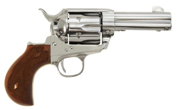 Silver revolver with wooden handle