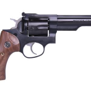 Black revolver with wooden grip handle