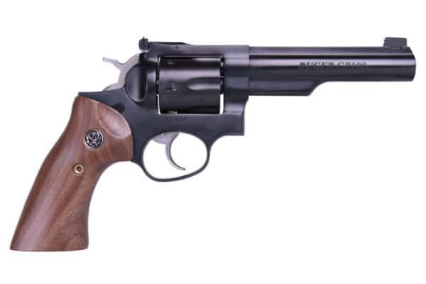 Black revolver with wooden grip handle