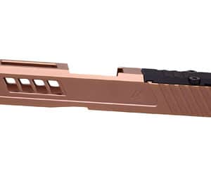 Bronze firearm slide with vent cuts and serrations