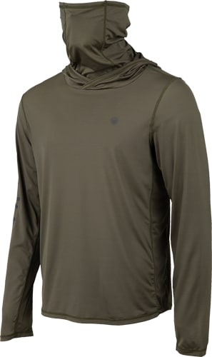 ts762t23970707l.jpg Olive green hooded long-sleeve shirt with face covering.