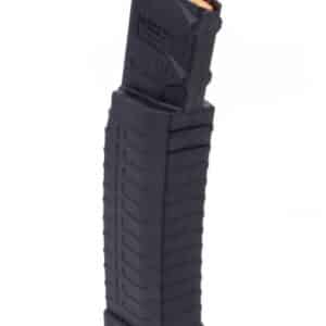 Black rifle magazine standing upright.