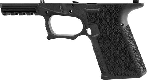 ggpcpblk left 1.jpg Black pistol frame with textured grip close-up.