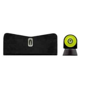 Gun night sights with black and yellow design.