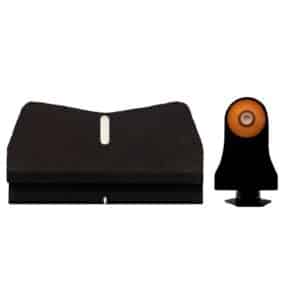 Black gun sight with orange highlight