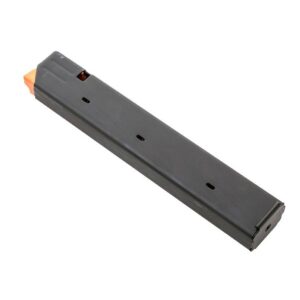 Black ammo magazine with orange tip