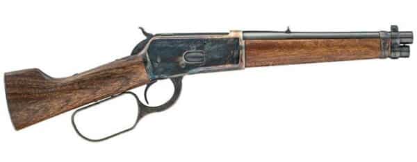 Lever-action rifle with wooden stock and barrel