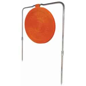 Orange shooting target with metal frame.