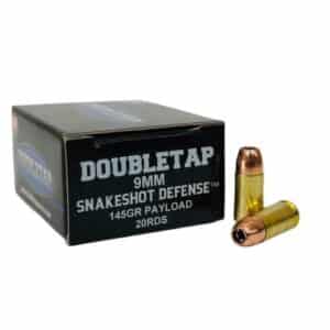 DoubleTap 9mm Snakeshot Defense ammunition box and bullets.