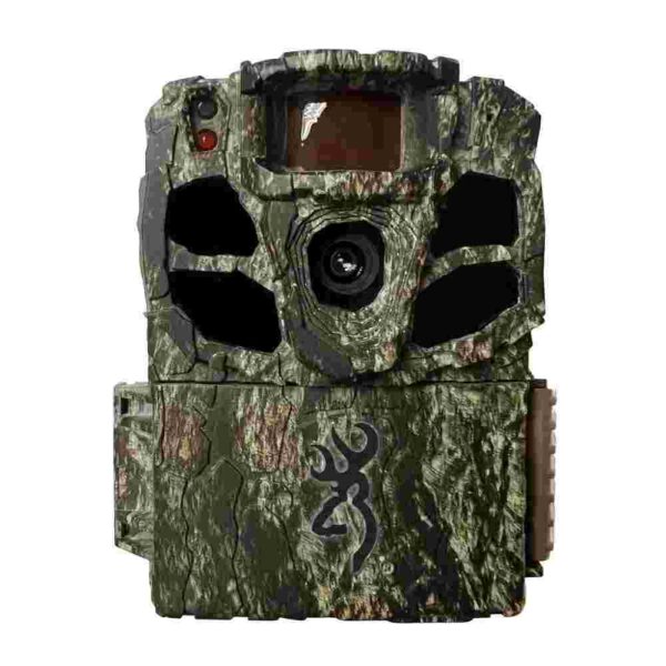 Camouflage trail camera with intricate design.