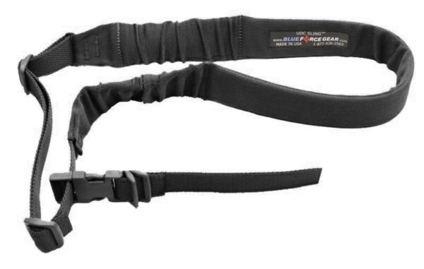 Black tactical sling with buckle and elastic sections.