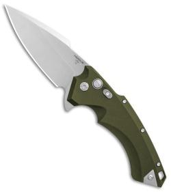 Green folding pocket knife with open blade