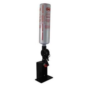 Automatic liquid dispenser with bottle and stand.