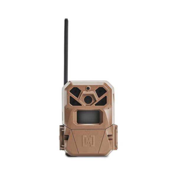 Trail camera with antenna for wildlife monitoring.