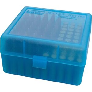 Blue plastic ammunition storage box