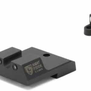 Night sights for firearms, front and rear view.