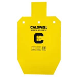 Caldwell AR500 steel shooting target, yellow, full size.
