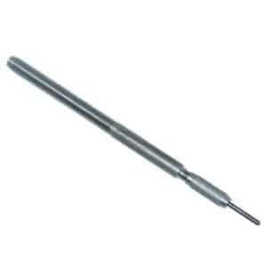 Close-up of metal threaded rod on white background.