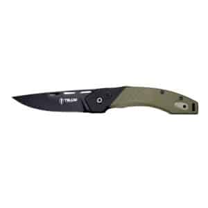Folding knife with green and black handle