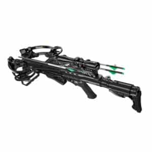 High-tech black crossbow with green accents