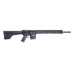 Black tactical rifle isolated on white background.