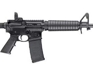 Black modern semi-automatic rifle on white background.