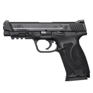 Black semi-automatic handgun on white background.