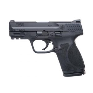 Black semi-automatic handgun side view.