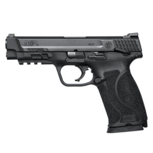 Black semi-automatic pistol on white background.