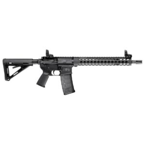 Black modern rifle with rail system