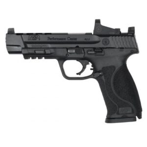 Black handgun with optic sight attachment