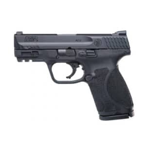 Black semi-automatic handgun on white background