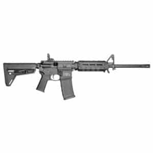 Black rifle against white background