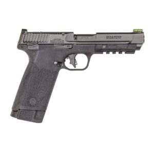 Black handgun on white background