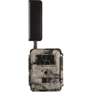 Outdoor trail camera with antenna and camouflage design.