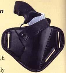 Black leather holster with a handgun inside.