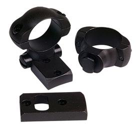 Black scope mounting rings and base, metal components.
