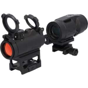 Tactical rifle optical sight, front and side view