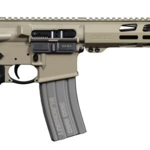 Tactical rifle with dark and tan colors