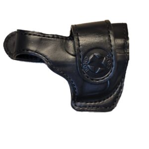 Black leather pistol holster with Bond Arms logo