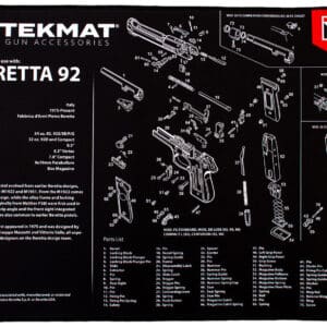 Beretta 92 gun parts diagram with labels and specifications.