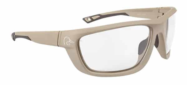 Tan protective sports glasses with clear lenses