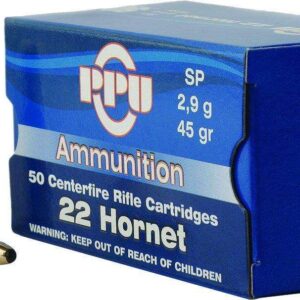 PPU 22 Hornet ammunition box and bullets