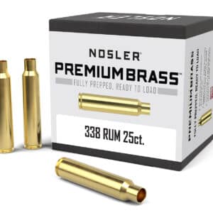 Nosler Premium Brass 338 RUM 25ct cartridges.