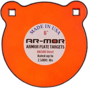 AR500 steel armor plate target, orange, 6 inch.