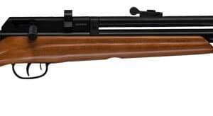 Wooden-stock air rifle, black barrel