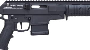 Black tactical rifle with adjustable stock